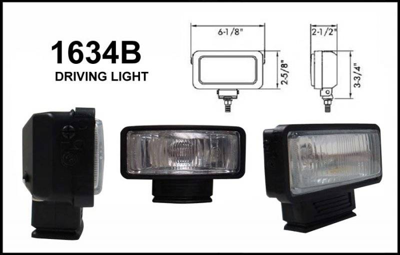 Eagle Eye Lights - Eagle Eye Lights 1634B 6 1/8" Black Resin 12V 55W Driving Rectangular Halogen Auxiliary Light with HI-Impact Flip Cover 320A Wiring Set