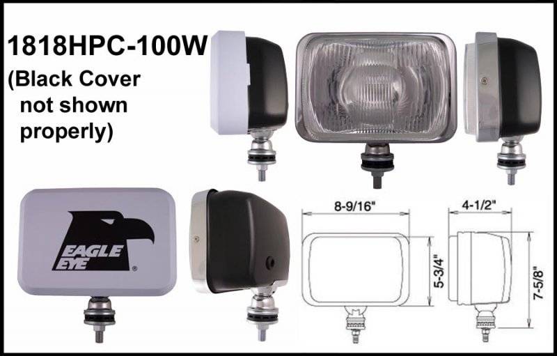 Eagle Eye Lights - Eagle Eye Lights 1818HPC 9" Black 12V 100W Driving Clear Rectangular Halogen Off Road Light with ABS Cover Each