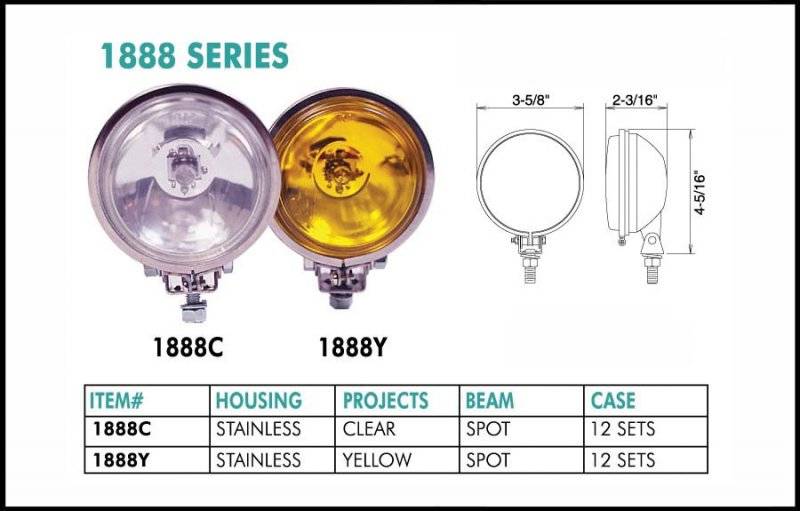 Eagle Eye Lights - Eagle Eye Lights 1888Y 3 5/8" Stainless Steel 12V 55W Spot Yellow Round Halogen Off Road Light Set
