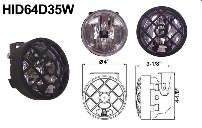 Eagle Eye Lights - Eagle Eye Lights HID64D35W 4" Black Resin 35W External Ballast HID Driving Clear Round HID Off Road Light with Grille Guard Each