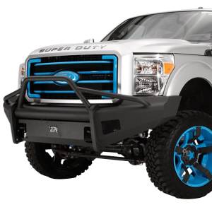 Fab Fours FS08-Q1962-1 Black Steel Elite Smooth Front Bumper with Pre-Runner Guard for Ford F250/F350 2008-2010