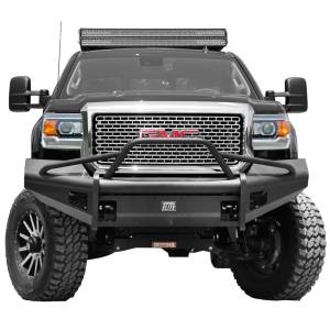 Fab Fours GM14-Q3162-1 Black Steel Elite Smooth Front Bumper with Pre-Runner Guard for GMC Sierra 2500/3500 2015-2019