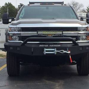 Road Armor 315R4B Stealth Winch Front Bumper with Pre-Runner Guard and Square Light Holes for Chevy Silverado 2500 HD/3500 HD 2015-2019