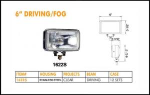 Eagle Eye Lights 1622S 6" Stainless Steel 12V 55W Fog Clear Rectangular Halogen Off Road Light with 320A Wiring Set