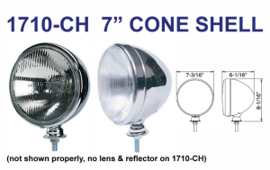Eagle Eye Lights 1710-CH 7 3/16" Chrome CONE HOUSING Only Bulb Not Included - Uses Sealed Beam H6024 Set