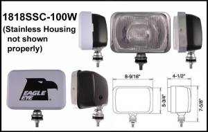 Eagle Eye Lights 1818SSC 9" Stainless Steel 12V 100W Driving Clear Rectangular Halogen Off Road Light with ABS Cover Each