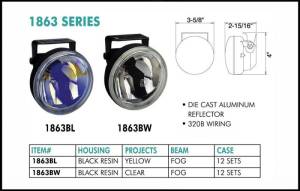 Eagle Eye Lights 1863BW 3 5/8" Black Resin 12V 55W Driving Clear Round Halogen Light with 320B Wiring Set