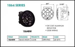 Eagle Eye Lights 1864BW 4" Black Resin 12V 55W Driving Clear Round Halogen Off Road Light with Grille Guard Set