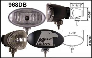 Eagle Eye Lights 968DB Black 8" Aluminum DieCast 12V 100W Superwhite Driving Clear Oval Halogen Off Road Light with ABS Cover Set