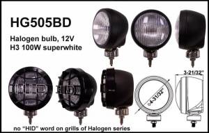 Eagle Eye Lights HG505BD 4 31/32" Black 12V 100W Superwhite Driving Clear Round Halogen Off Road Light with Grille Guard Each